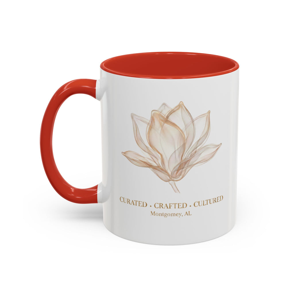 Accent Coffee Mug — "Curated. Crafted. Cultured." Ceramic Mug (11/15oz)