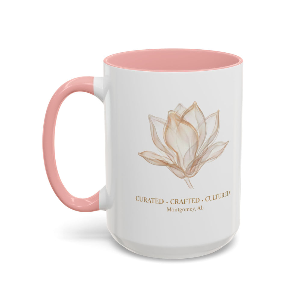 Accent Coffee Mug — "Curated. Crafted. Cultured." Ceramic Mug (11/15oz)