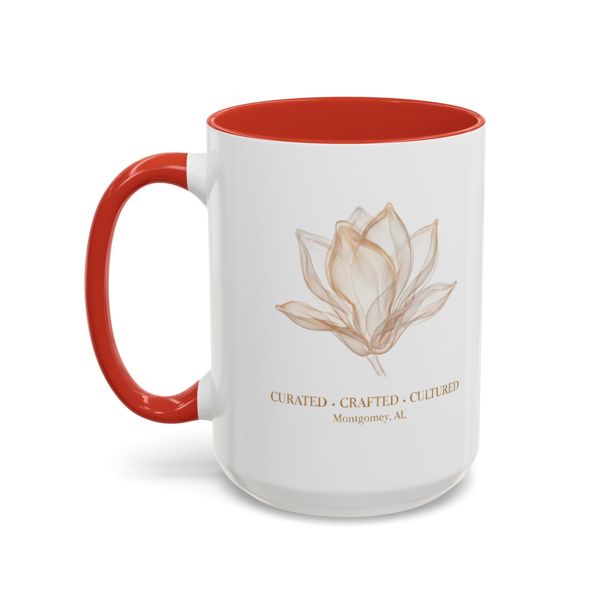 Accent Coffee Mug — "Curated. Crafted. Cultured." Ceramic Mug (11/15oz)
