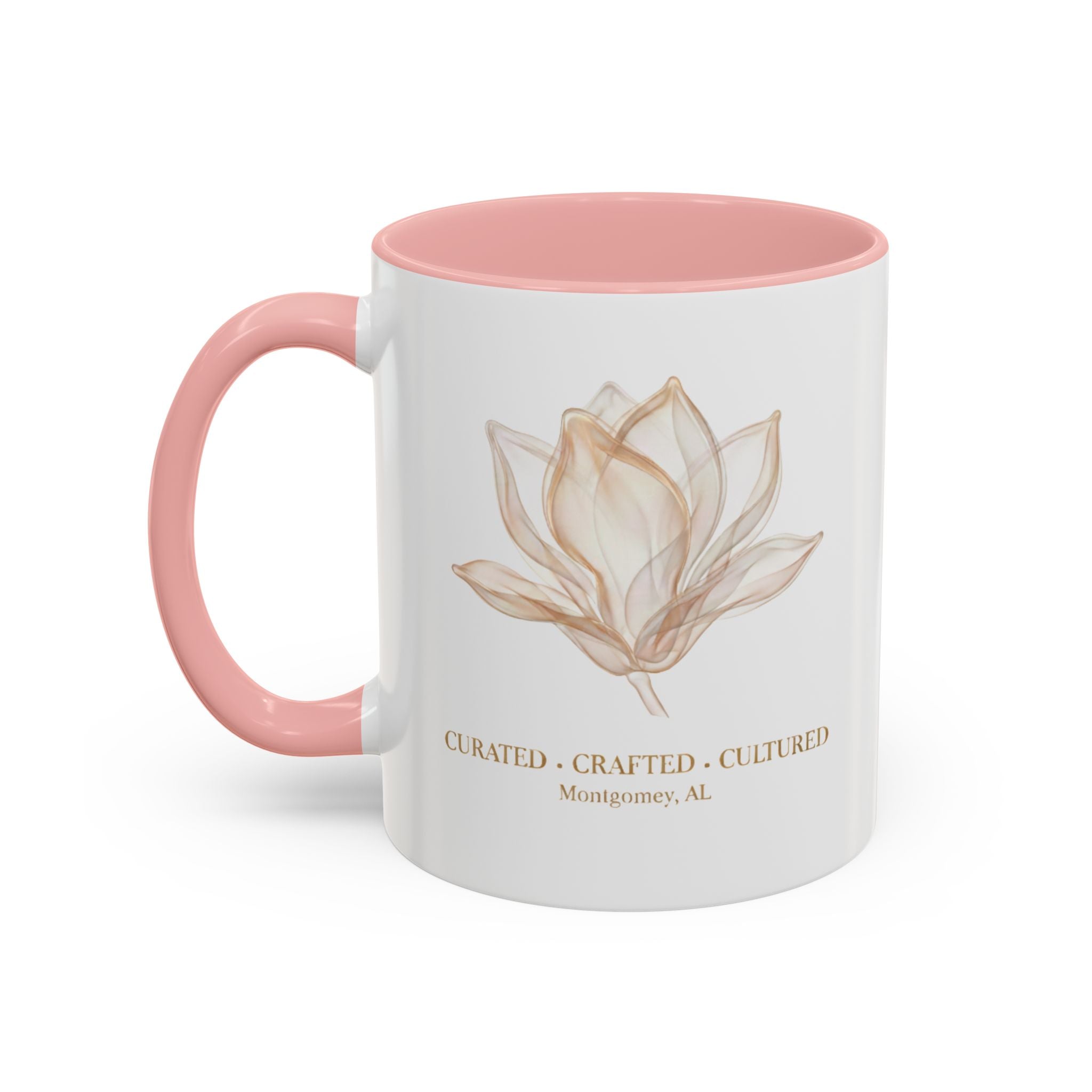 Accent Coffee Mug — "Curated. Crafted. Cultured." Ceramic Mug (11/15oz)