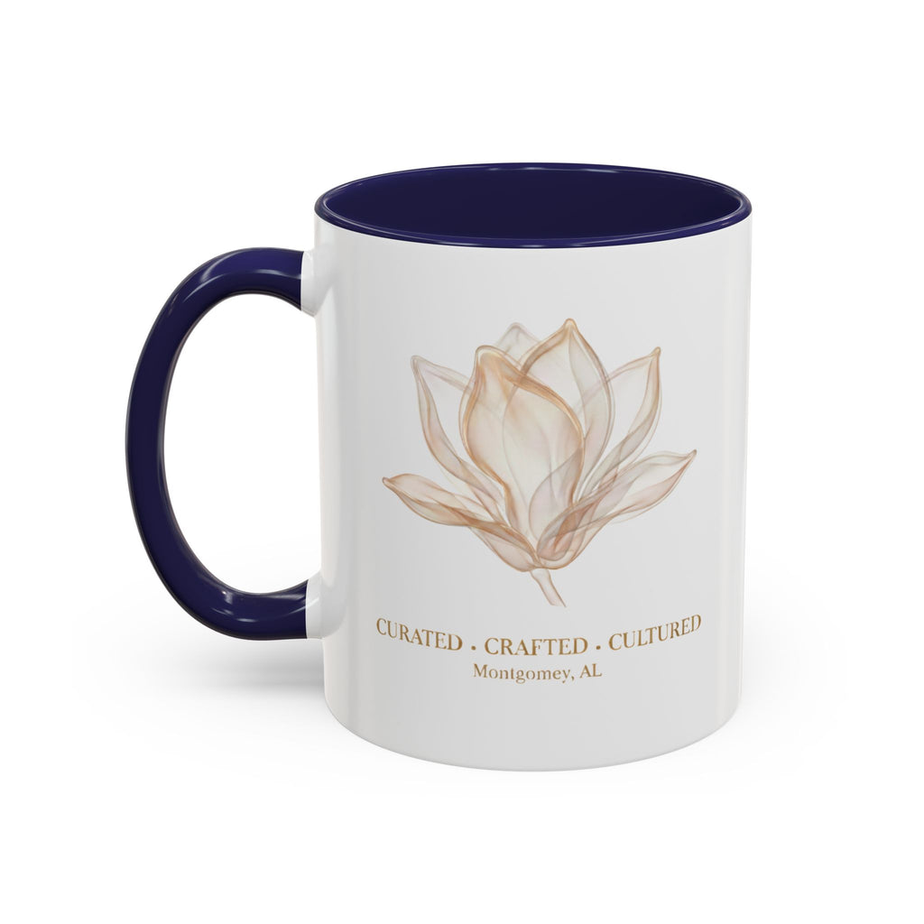 Accent Coffee Mug — "Curated. Crafted. Cultured." Ceramic Mug (11/15oz)