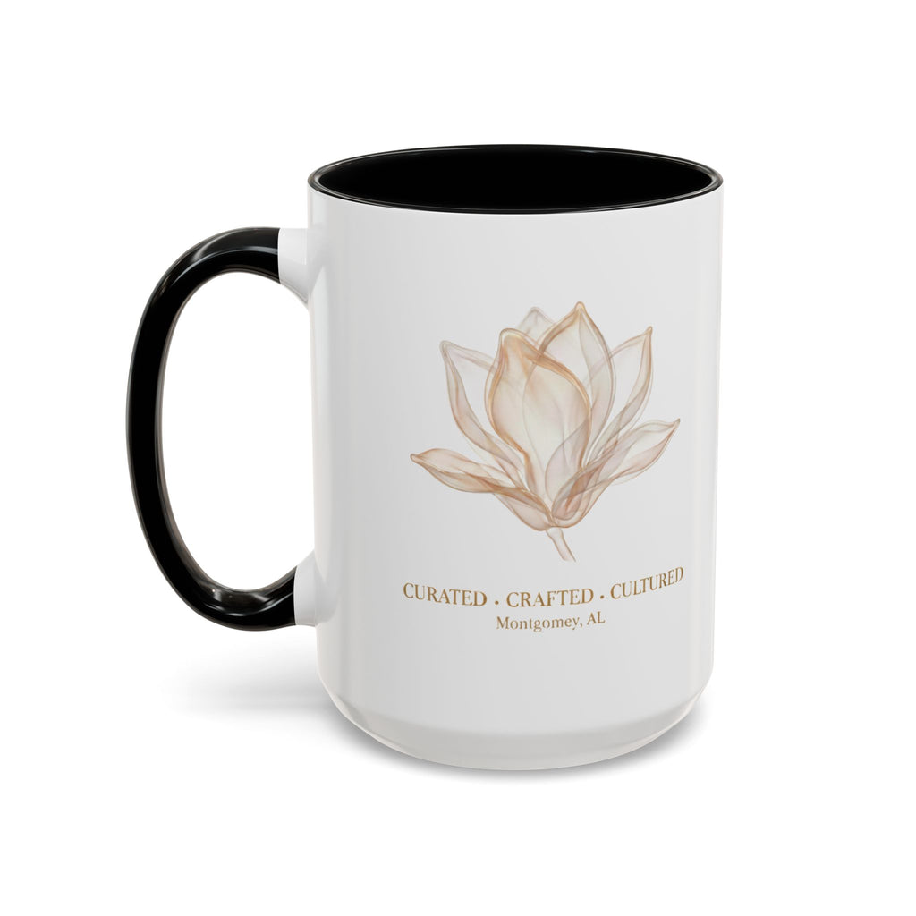 Accent Coffee Mug — "Curated. Crafted. Cultured." Ceramic Mug (11/15oz)